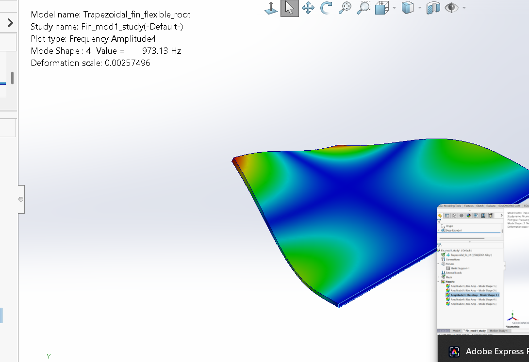 SOLIDWORKS modal analysis of a rocket fin torsional mode